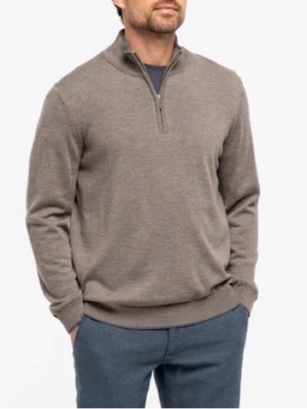 Ash & Erie Merino Wool Quarter Zip Sweater Taupe Medium NWOT